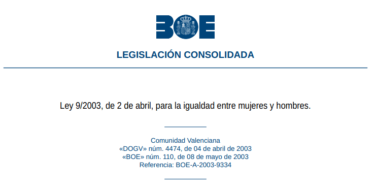 Test de la Ley 9/2003, de 2 de abril, para la igualdad entre mujeres y hombres